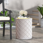 Chic Nautical-Inspired End Table – Lightweight Concrete, Cylindrical Shape with Diamond Rope Pattern, Ready to Use 73435-djyc