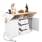 K&K 55.7'' Large Kitchen Island with 2 Drop Leaf,, Rolling Kitchen Cart on 5 Wheels with Power Outlet, Folding Storage Dining Table with Spice & Towel Rack , 3 Drawers, for Kitchen, Dining Room,White N707P186617W-djyc