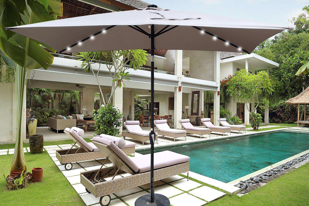 10 x 6.5t Rectangular Patio Solar LED Lighted Outdoor Umbrellas with Crank and Push Button Tilt for Garden Backyard Pool Swimming Pool W65690316-djyc