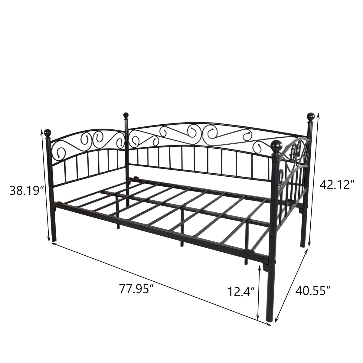 Metal Daybed Frame Multifunctional Mattress Foundation/Bed Sofa with Headboard, Twin, Black W840100846-djyc