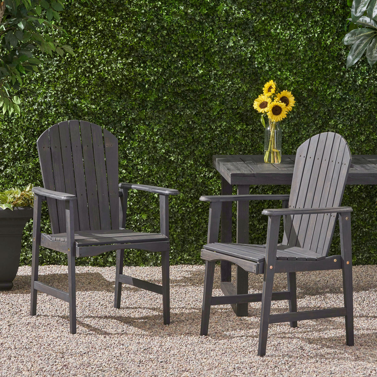 Outdoor Weather Resistant Acacia Wood Adirondack Dining Chairs (Set of 2), Dark Gray Finish 64844.00DGRY-djyc