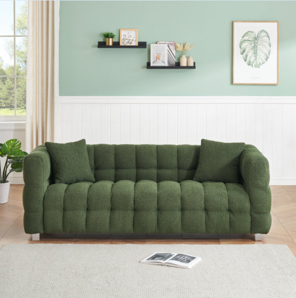 Refreshing Green Teddy Fleece Sofa - 80" Ideal for Living Room or Bedroom, Comes with Two Throw Pillows and Sturdy Hardware Foot Support W1278141694-djyc