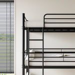 Triple Twin Bunk Beds, Twin Over Twin Over Twin Metal Bunk Bed Platform Frame, Two Attached Ladders, Easy Access Guard-Rail, No Box Spring Need (Black) W840P209935-djyc