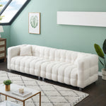 Spacious 102-Inch Beige Teddy Fleece Sofa for Living Room, Bedroom, or Apartment - Comes with Two Comfy Throw Pillows & Supported by Sturdy Hardware Feet W1278S00021-djyc