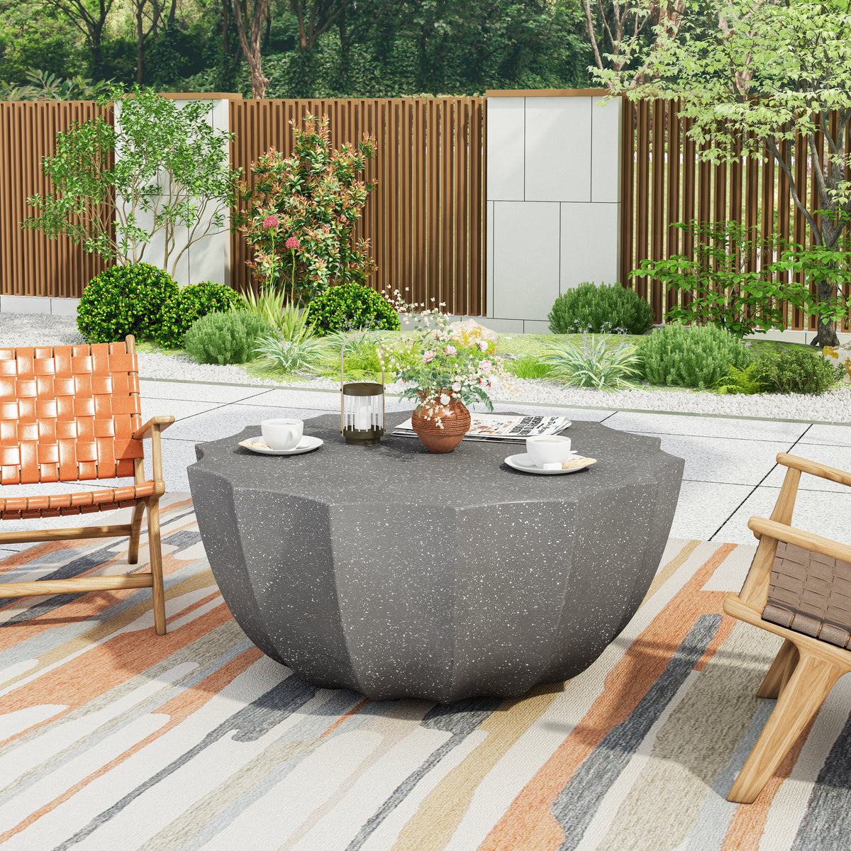 35.43' Modern Outdoor Waterproof Coffee Table - Durable MgO Cement Design for Patio, Garden, Backyard & Living Room - Weather-Resistant Grey Finish W757P246396-djyc