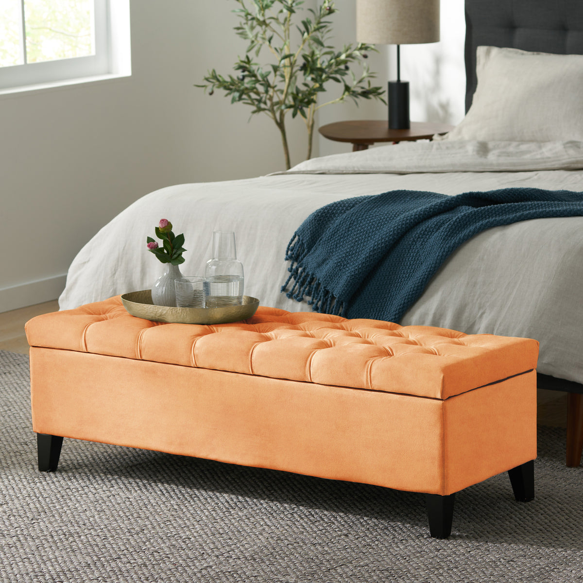Contemporary Button-Tufted Storage Ottoman Bench with Diamond Stitching – Versatile Seating & Hidden Storage N757P245683O-djyc