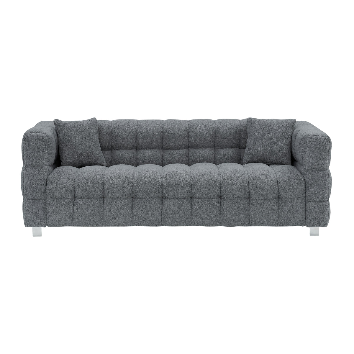 Grey teddy fleece sofa 80 inch discharge in living room bedroom with two throw pillows hardware foot support W1278141700-djyc