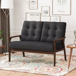 Tufted Loveseat with Button Detailing, Charcoal Gray Fabric, Rubberwood Legs, Elegant Waffle Stitching 65343.00BLK-djyc