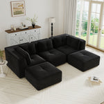 Modern U-Shaped Modular Sectional Sofa for Living Room, Corduroy Fabric,3-Seat Couch with Deep Seat and 2-Movable Ottoman,Pearl-like piping, Tufted Design, No Assembly, Anti-slip Design, Black-W714S01791