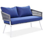 K&K 4-Piece Boho Rope Patio Furniture Set, Outdoor Furniture with Acacia Wood Table, Patio Conversation Set with Deep Seating & Thick Cushion for Backyard Porch Balcony, Navy Blue SK000004AAE-djyc