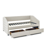 Twin Size Daybed with Two Drawers Trundle Upholstered Tufted Sofa Bed, Linen Fabric, Beige (82.5"x42.5"x34") W487S00175-djyc
