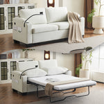 Pull-out sofa bed, chenille material, pull-out queen sofa bed, with USB charging, mobile phone holder, memory sofa, removable and washable cushions, suitable for living room, bedroom, apartment, white W1829P206411-djyc