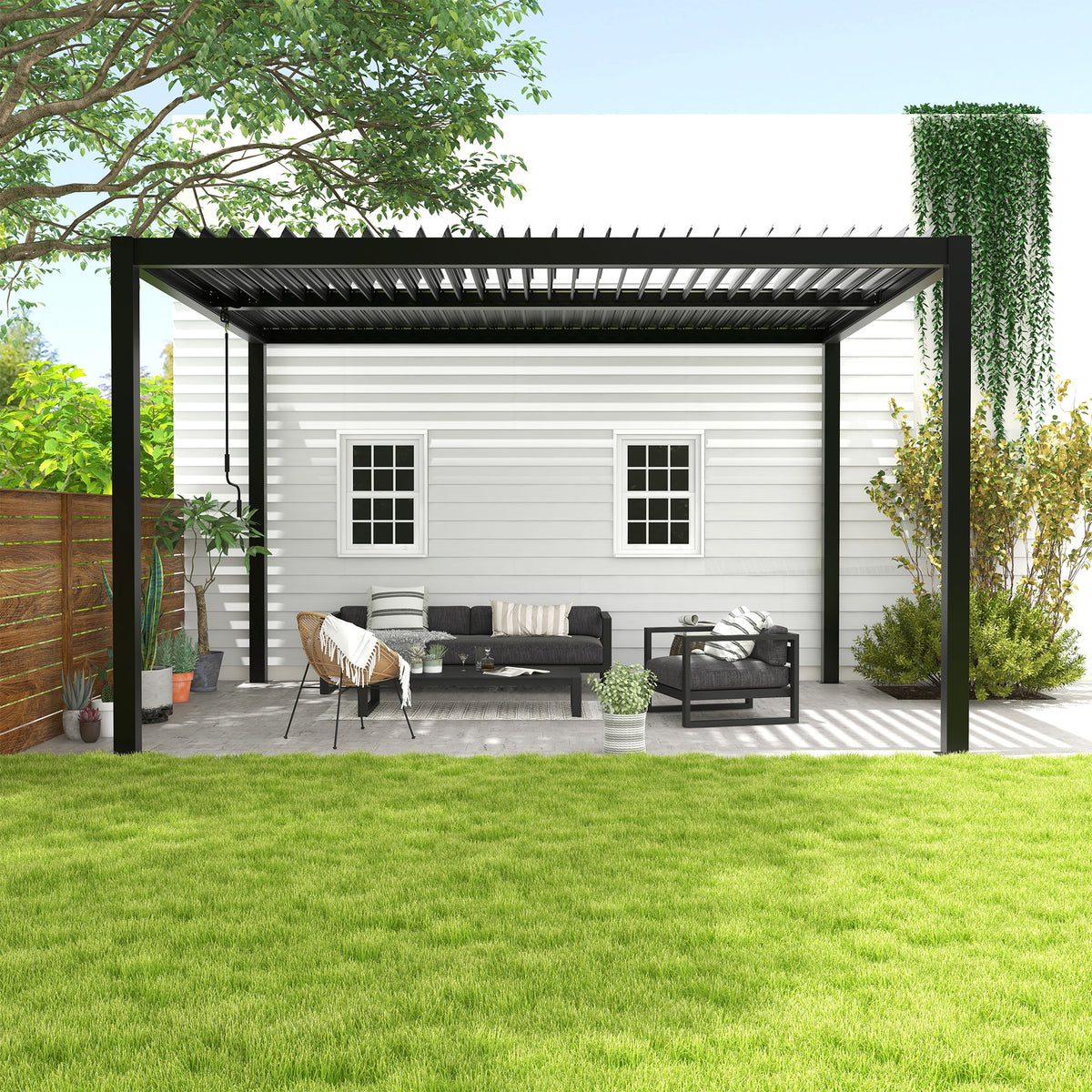 Premium Louvered Pergola with Adjustable Roof & Integrated Drainage – Durable, Easy to Assemble, and Weather-Resistant W1895P178602-djyc