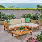 Acacia Wood Outdoor Sofa Set with Water-Resistant Cushions – Includes 3-Seater Sofa, Ottoman, and Coffee Table Beige 63705.00BGE-djyc