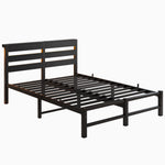 Full Size Metal Bed Frame with Wooden Headboard, RGB Lights, Outlets & Charger, Storage Shelf, Noise-Free, No Box Spring Needed W840P209906-djyc