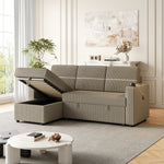 85 Inches Corduroy Sofa Bed, 3 Seater Sleeper Sofa with Storage Chaise, Square Handrail With Two Cup-holder And USB Charge Port, Pull Out Couch for Living Room W834S00271-djyc