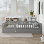 Full sizeFloor bed, integral construction with super high security barrier, door, children's floor bed frame, Montessori wooden children's floor bed,Grey W1858P164934-djyc
