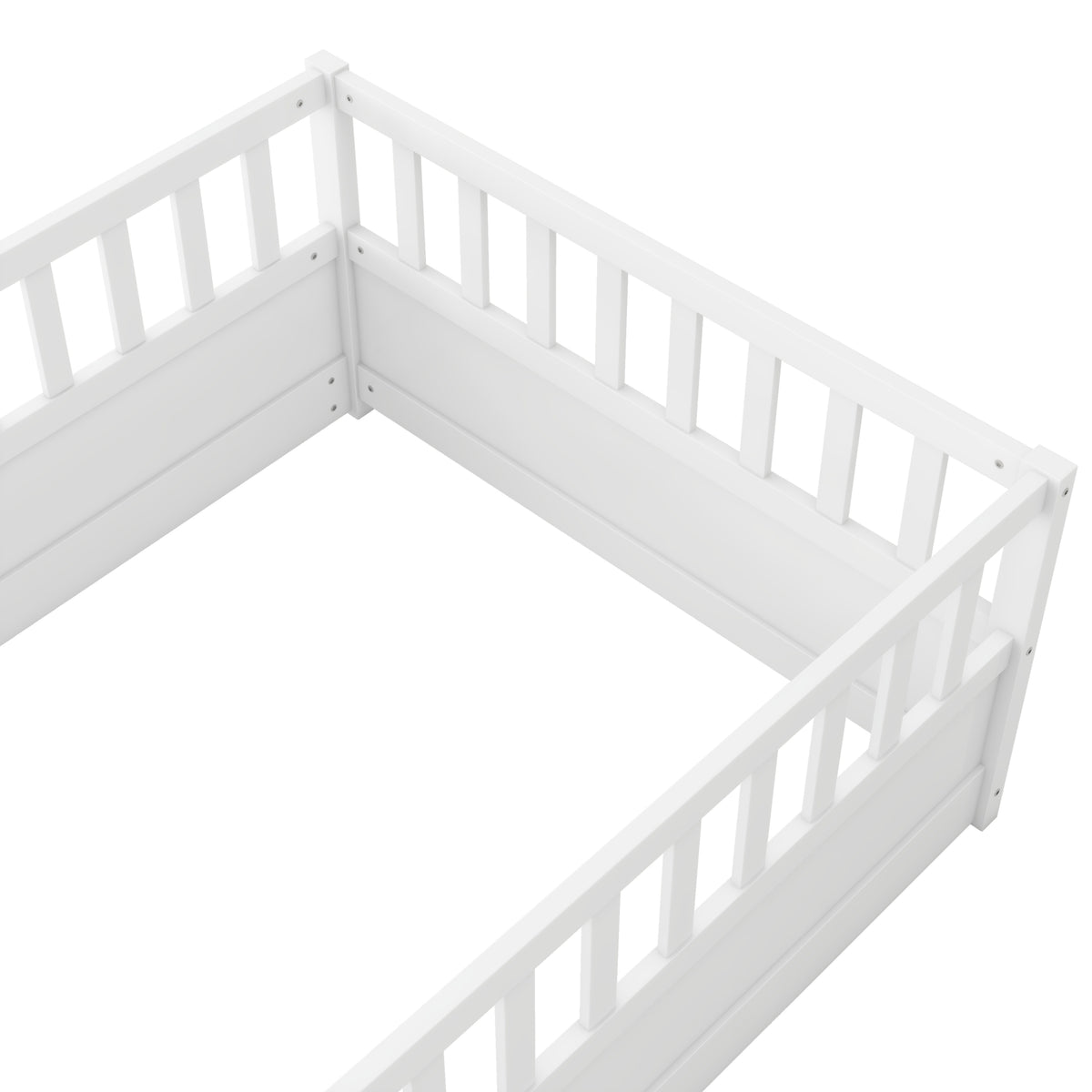 Twin Size Floor bed, integral construction with super high security barrier, door, children's floor bed frame, Montessori wooden children's floor bed, white W1858P164923-djyc