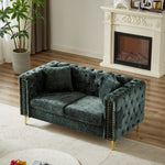 60-Inch Chenille Pull Buckle Design Sofa for Living Room,Buttons Tufted With Copper Nail Decoration Armrest, Modern Couch Upholstered Button And Metal Legs W834S00299-djyc