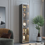 Single Glass Door Metal Storage Cabinet for Storing Photo Frames, Models, Handicrafts Display Cabinets with Removable Dividers and LED Light Strips, Suitable for Living Room, Study, and other places. W2385P152326-djyc