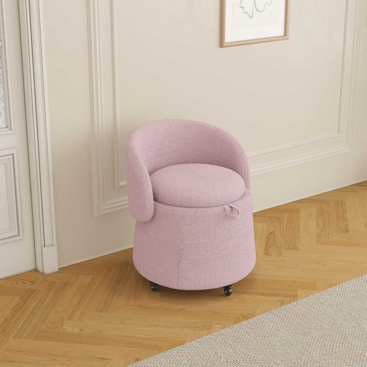 Versatile 23" Storage Stool: Multi-Functional Pink Teddy Fleece Design, Enhances Functionality in Bedrooms & Living Rooms W1278122696-djyc