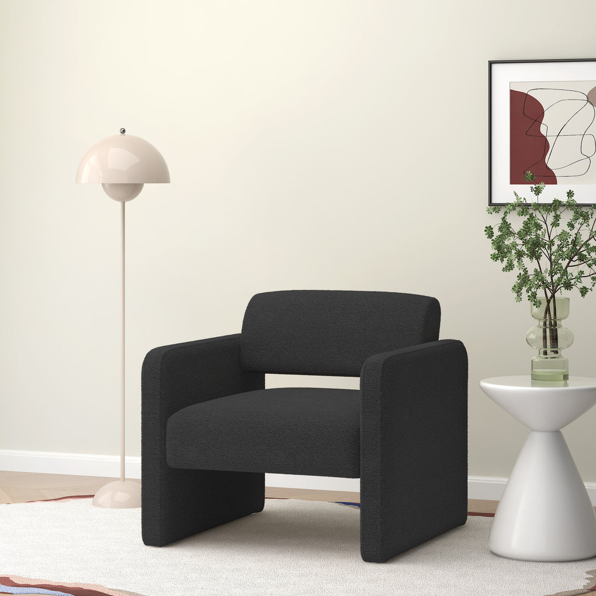 BLACK single sofa chair, upholstered comfortable chair with armrests, for dining room/bedroom/living room/reception - BLACK (30.9"*30.51"*30.11") W487P183019-djyc