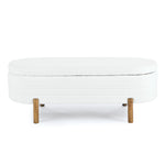 Ottoman Oval Storage Bench,Rubber Wood Leg,Beige(46."x17.7"x10.8") W487P178759-djyc
