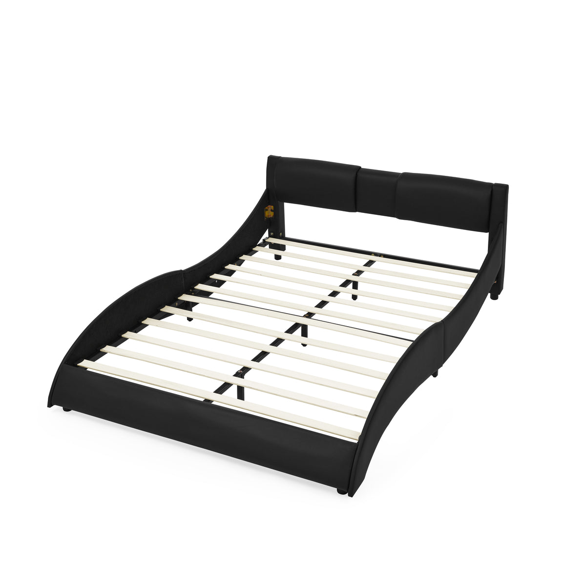 Queen Bed Frame Modern Faux Leather Upholstered Platform Bed Frame with and Headboard Wave Like Curve Low Profile Bed Frame,Wood Slats Support,Easy Assembly,Black W487P169712-djyc