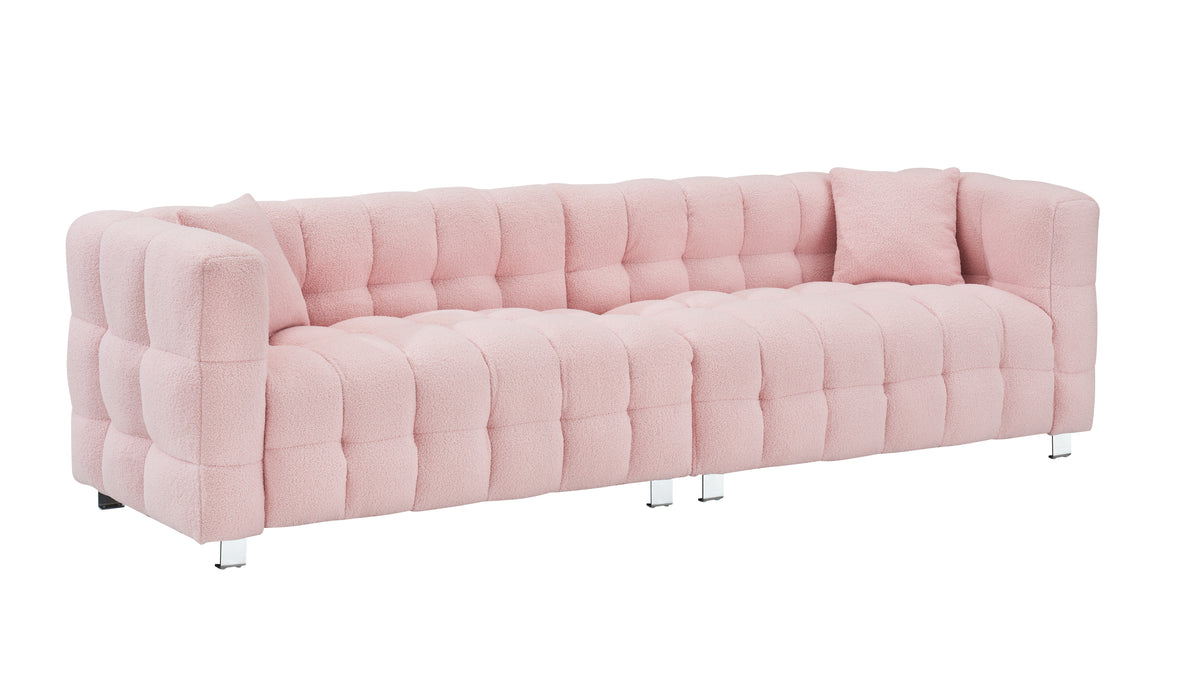 Charming 102-Inch Pink Teddy Fleece Sofa for Living Room, Bedroom, or Apartment - Includes Two Chic Throw Pillows & Sturdily Supported by Hardware Feet W1278S00019-djyc