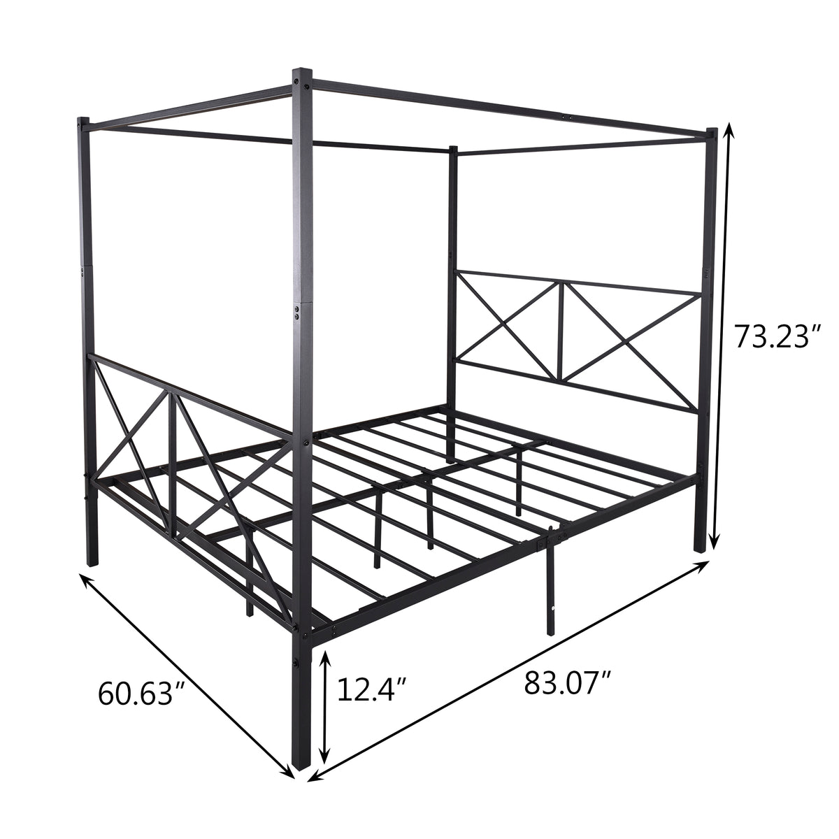 Metal Canopy Bed Frame, Platform Bed Frame Queen with X Shaped Frame Queen Black W84034643-djyc