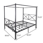 Metal Canopy Bed Frame, Platform Bed Frame Queen with X Shaped Frame Queen Black W84034643-djyc