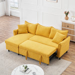 The 80-inch yellow corduroy L-shaped sofa comes with two small throw pillows that can be converted into a sofa bed for storage W1278S00029-djyc