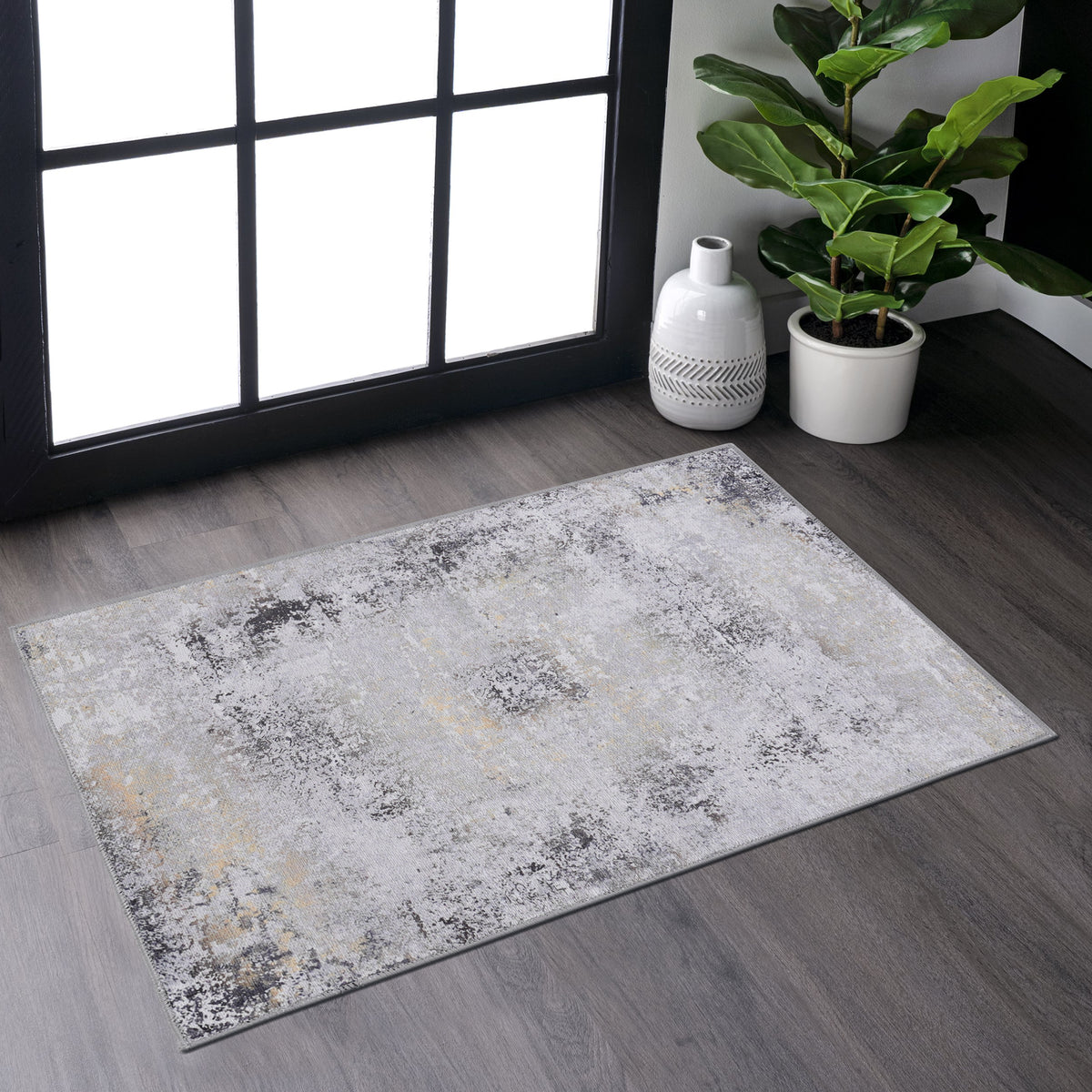 MAVAL Gold Washable Rug 2' x 3' Doormat Rug (Gray+Gold, 2' x 3')-B189P188971