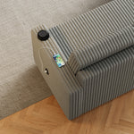 85 Inches Corduroy Sofa Bed, 3 Seater Sleeper Sofa with Storage Chaise, Square Handrail With Two Cup-holder And USB Charge Port, Pull Out Couch for Living Room W834S00269-djyc