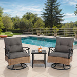 Outdoor Swivel Rocker Chairs Set 3 Piece with 1 Table and 2 Rocking & Swivel Chairs Support 350lbs Brown Wicker Outdoor Furniture Patio Conversation Set W640P256770-djyc