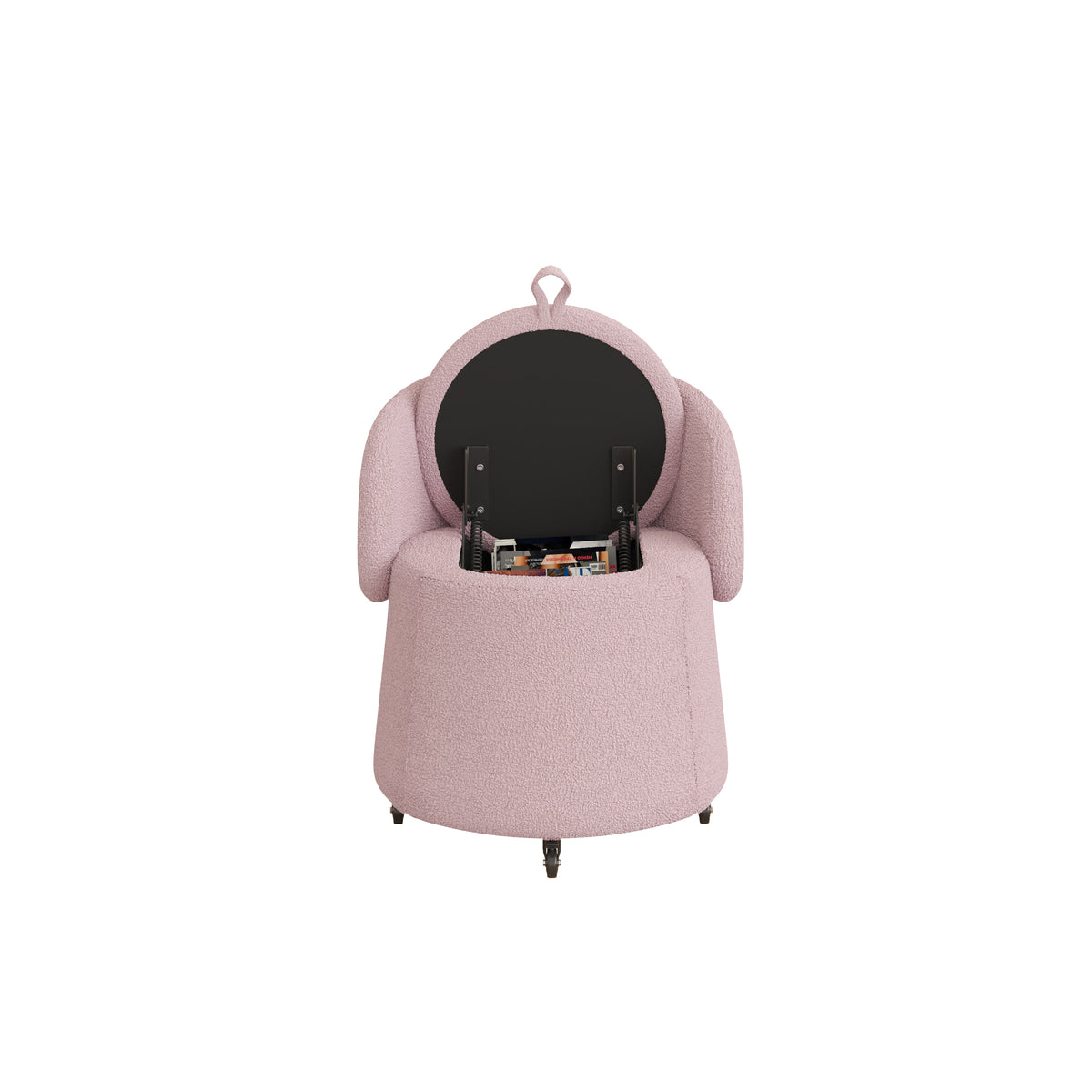 Versatile 23" Storage Stool: Multi-Functional Pink Teddy Fleece Design, Enhances Functionality in Bedrooms & Living Rooms W1278122696-djyc