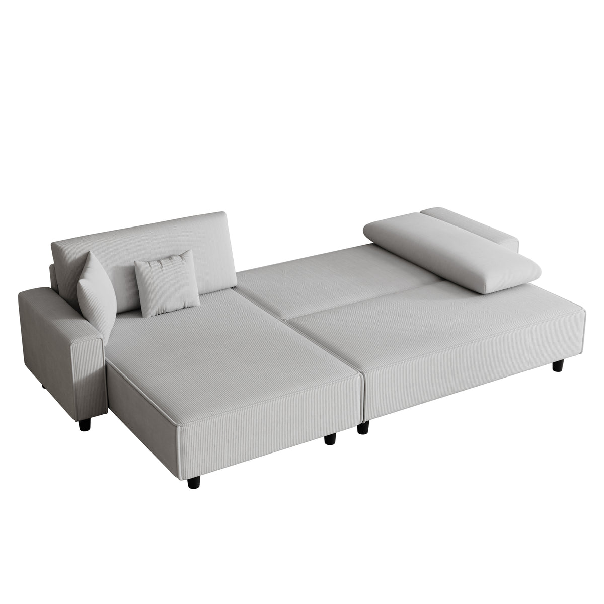 Space-Saving 93-Inch Grey Corduroy Sofa Bed with Two Matching Pillows - Perfect for Living Room or Apartment, Ensuring a Neat and Uncluttered Space W1278S00025-djyc