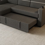 85 Inches Corduroy Sofa Bed, 3 Seater Sleeper Sofa with Storage Chaise, Square Handrail With Two Cup-holder And USB Charge Port, Pull Out Couch for Living Room W834S00270-djyc