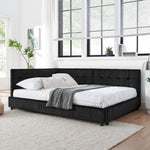 Full Size Upholstered TuftedBed Frame, Sofa Bed Frame with Comfortable Backrest and Armrests, Full Size Bed for Bedroom, Living Room,Velvet, Black(80.5''*59''*30.5'') W487S00222-djyc