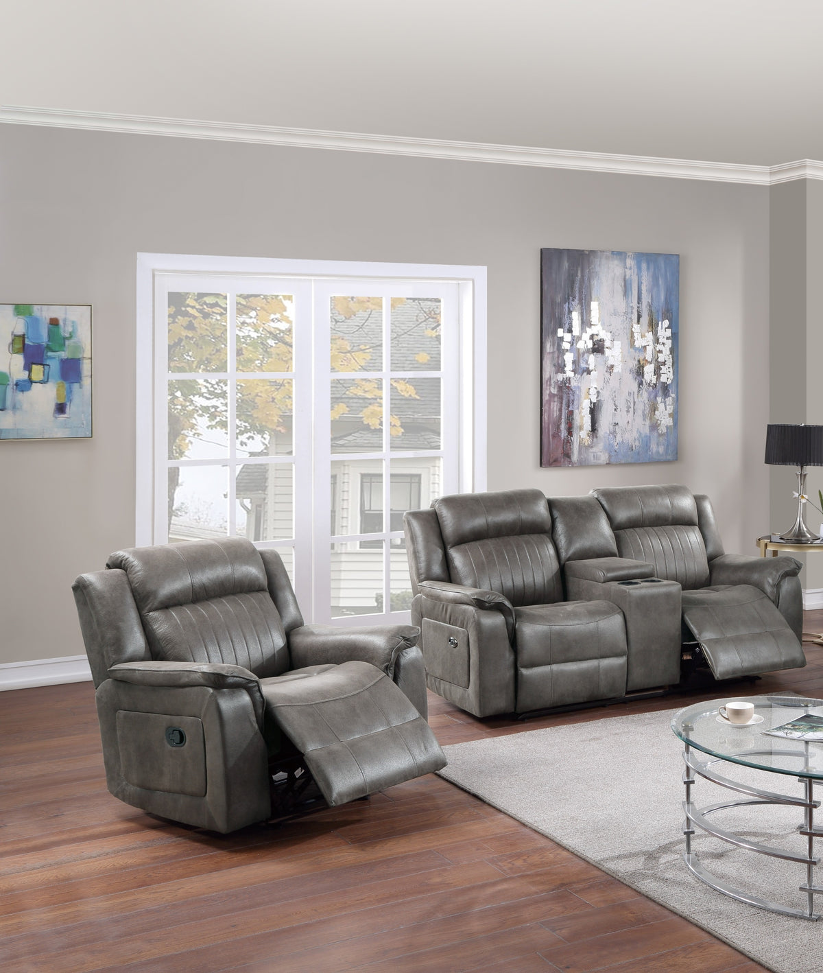 Contemporary Style 2pc Living Room Set 1x Recliner 1x Loveseat Slate Blue Finish Vertical And Horizontal Tufting Primary Living Room Furniture-B011S02413