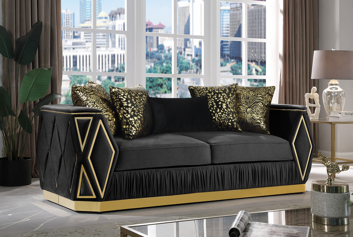 Cavalli Contemporary Style Upholstery Diamond Pattern Sofa Made with Wood in Gold accent & Black-B009P417494