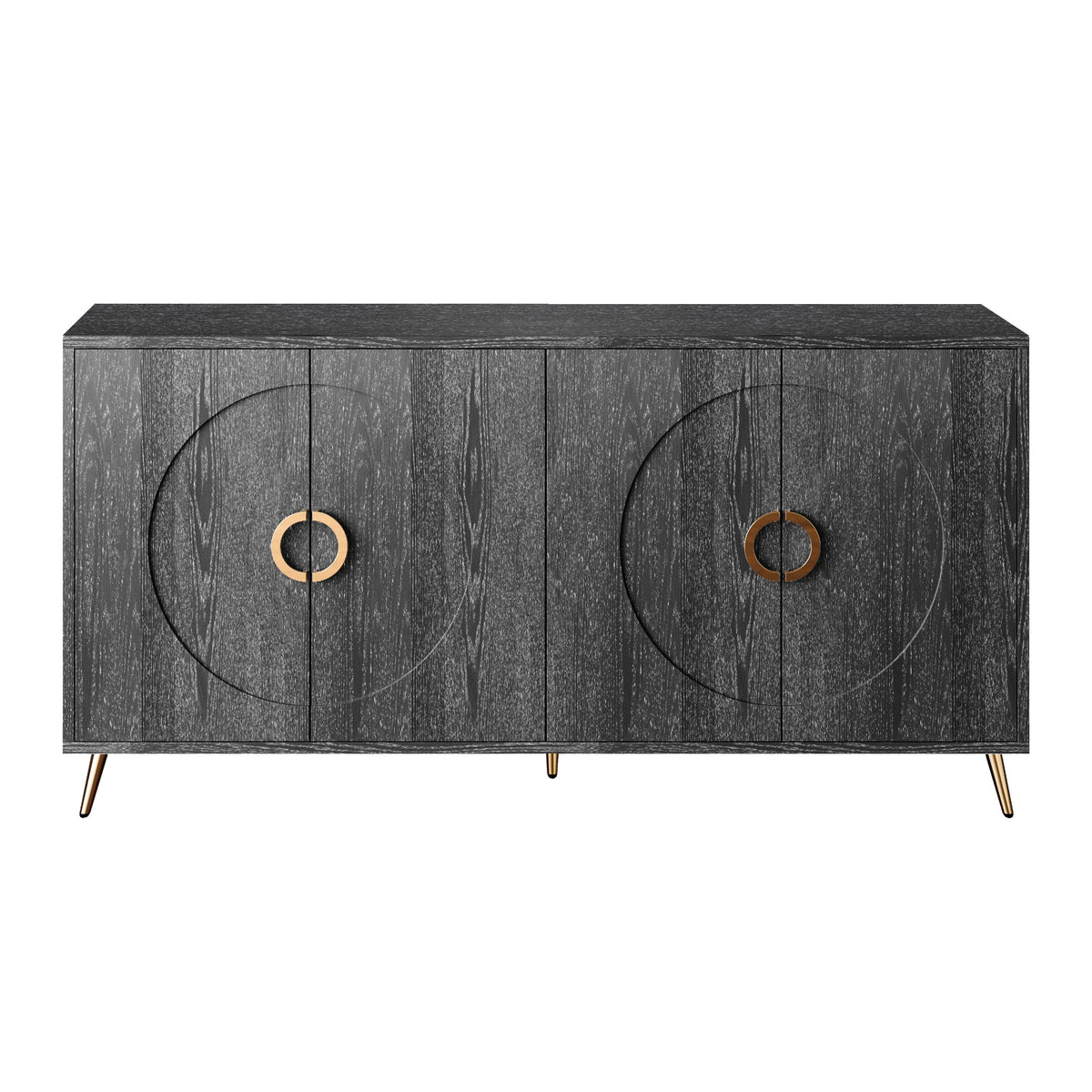 Modern Lacquered 4 Door Wooden Cabinet Sideboard Buffet Server Cabinet Storage Cabinet, for Living Room, Entryway, Hallway, Office, Kitchen and Dining Room, Distressed Black W1435P191611-djyc