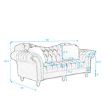 3 Piece Living Room Sofa Set, including 3-Seater Sofa, Loveseat and Sofa Chair, with Button and Copper Nail on Arms and Back, Five White Villose Pillow, Grey. W487S00050-djyc