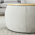 Round Storage Ottoman, 2 in 1 Function, Work as End table and Ottoman,with small seat,Light grey(25"x25"x14.7") W487P165699-djyc