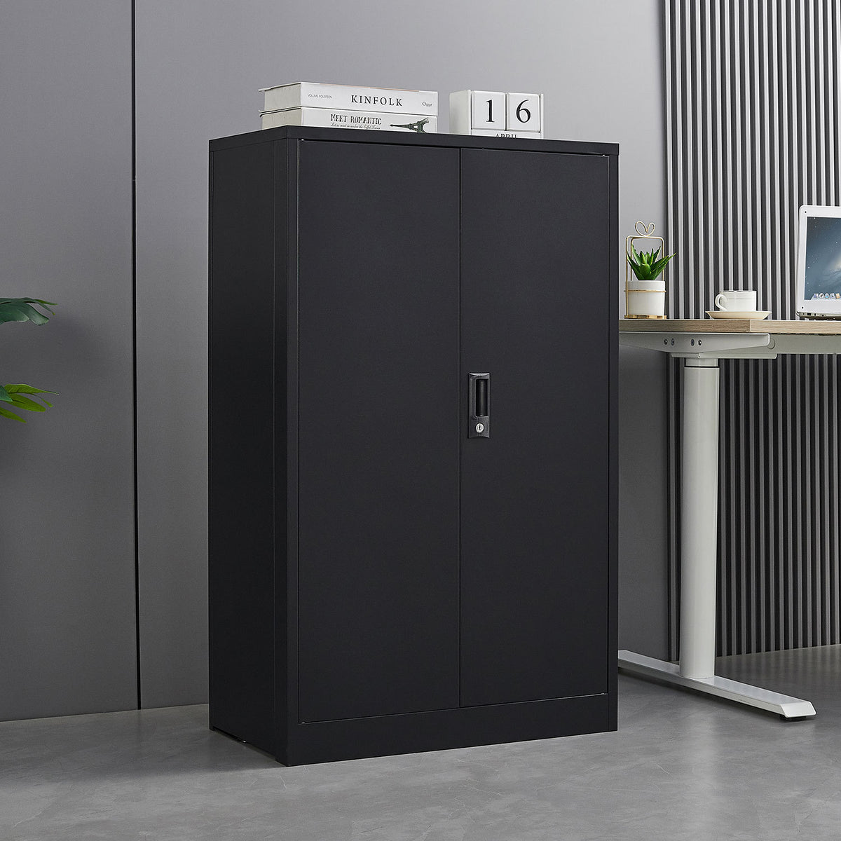 Metal Storage Cabinet with Locking Doors and Adjustable Shelf, Folding Filing Storage Cabinet , Folding Storage Locker Cabinet for Home Office,School,Garage, Black W124747827-djyc