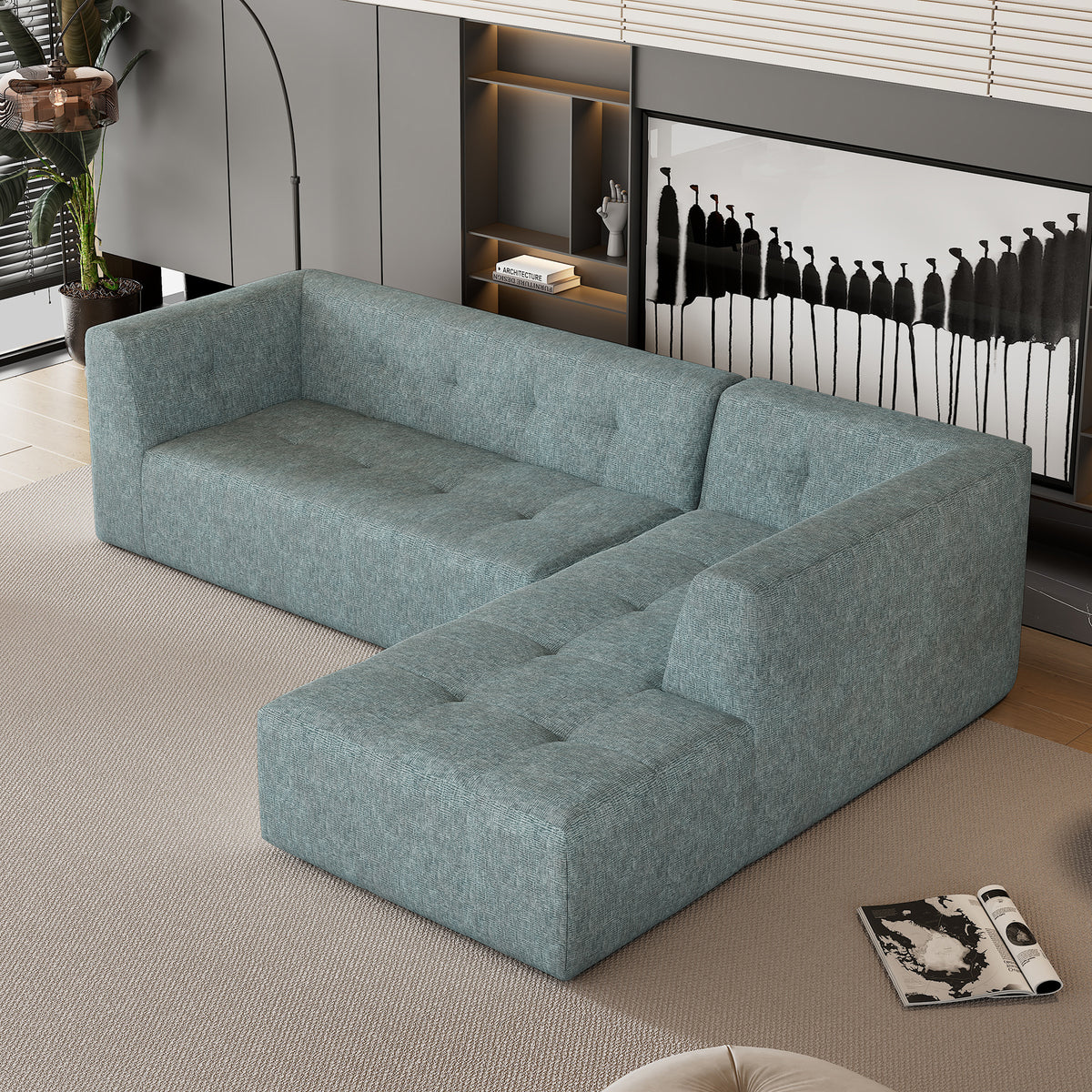112.2*74' Modular Modular Combination Living Room Sofa Set, Modern Minimalist Sofa, Living Room Upholstered Sofa Bed, Bedroom, 2pcs Computer Free Combination, L-Shaped,Blue Gray N719S001240C-djyc