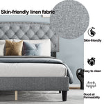 Queen size Adjustable Headboard with Fine Linen Upholstery and Button Tufting for Bedroom,Wave TopLIGHT GREY W1793140469-djyc