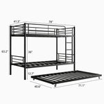 Twin Bunk Bed with Trundle Metal Bunkbeds with Ladder and Full-Length Guardrail, Noise Free, No Box Spring Needed, Black W840P196829-djyc