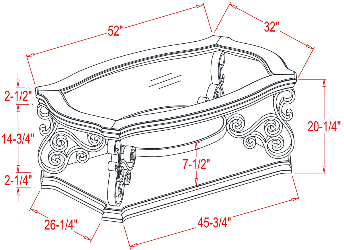 Cocktail Table, Glass table top, MDF W/marble paper middle shelf, powder coat finish metal legs. (52"Lx32"Wx20.3"H) W48720760-djyc