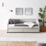 Twin Size Daybed with Two Drawers Trundle Upholstered Tufted Sofa Bed, Linen Fabric, Beige (82.5"x42.5"x34") W487S00175-djyc